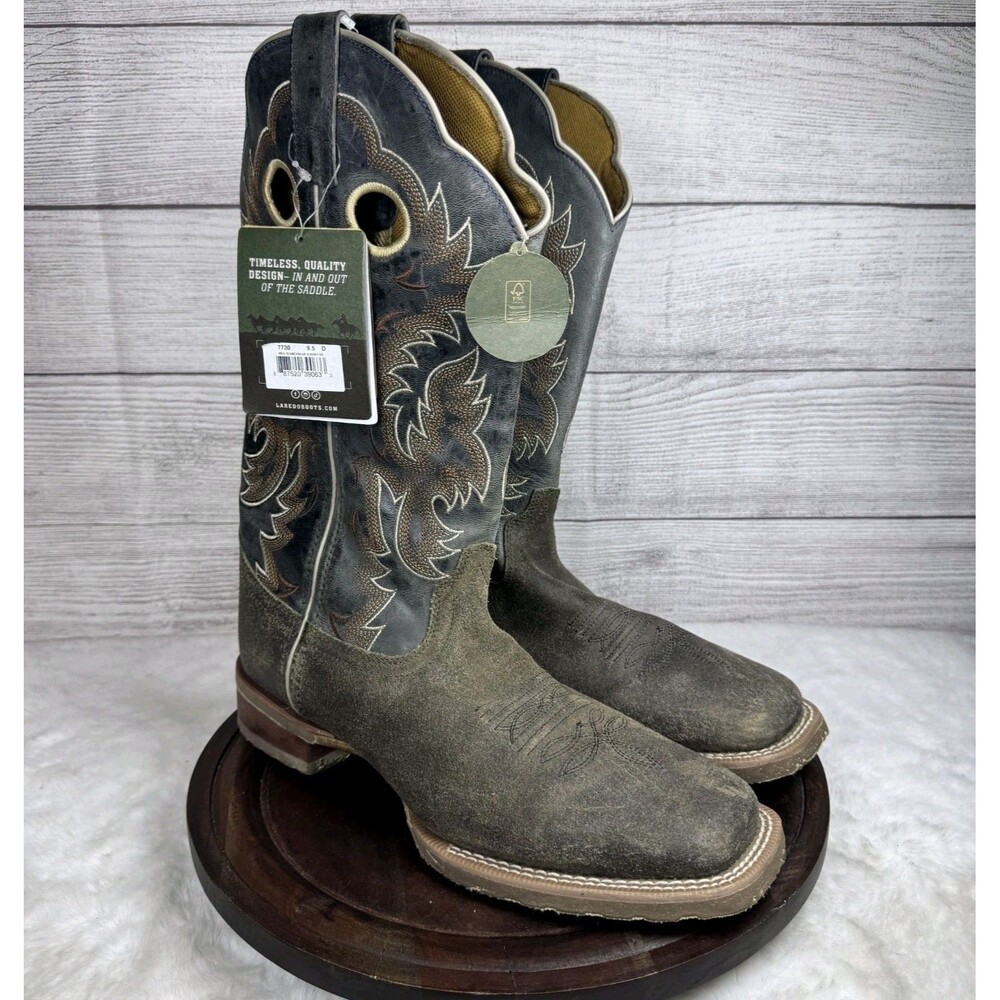 Laredo Men’s Summit L7730 Broad Square Toe Western Cowboy Boot Grey Size 9.5D